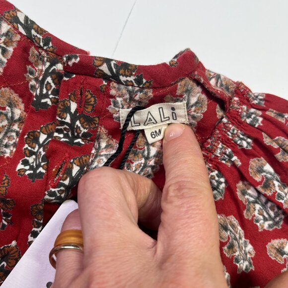 NWT Lali Kids 6M One-Piece Floral Cotton Romper Red Black Block Print - Picture 4 of 11